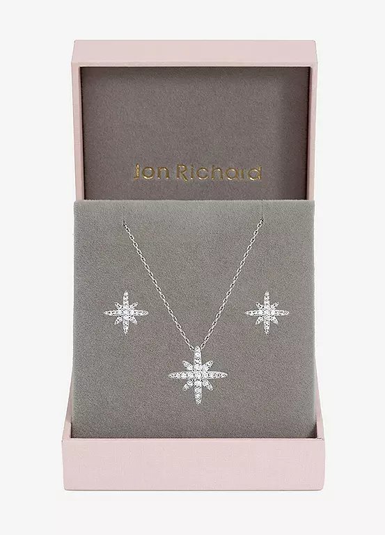 Jon Richard Rhodium Plated and Pave Star Jewellery Set with Gift Box