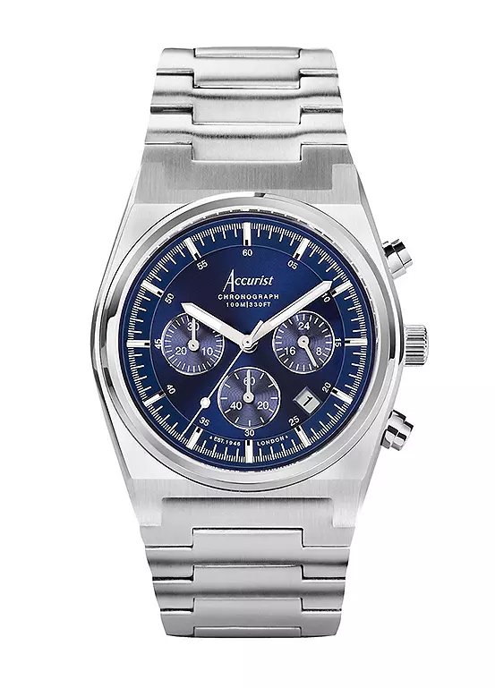Accurist Men's Origin Stainless Steel Bracelet Chronograph Watch, 41mm, Royal Blue Dial