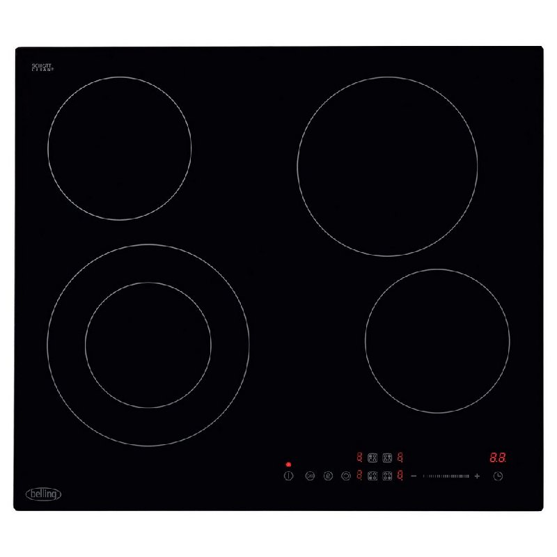 Belling CH602T Black Ceramic Hob, 4 Zones, Touch Control, 59cm