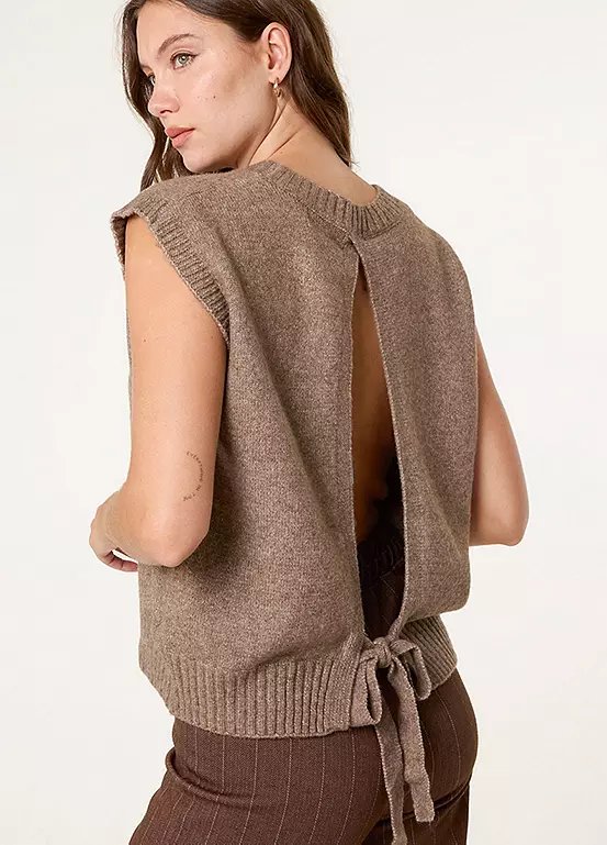 Blue Vanilla Mocha Melange Round Neck Sleeveless Vest