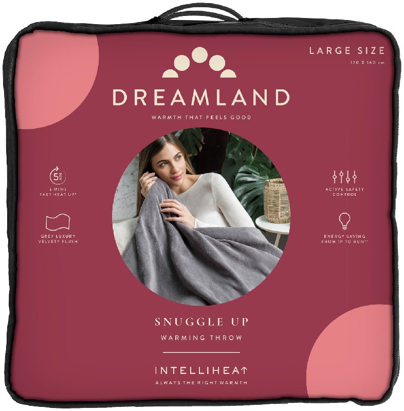 Dreamland Snuggle Up Heated Grey Throw - Large 160x120cm