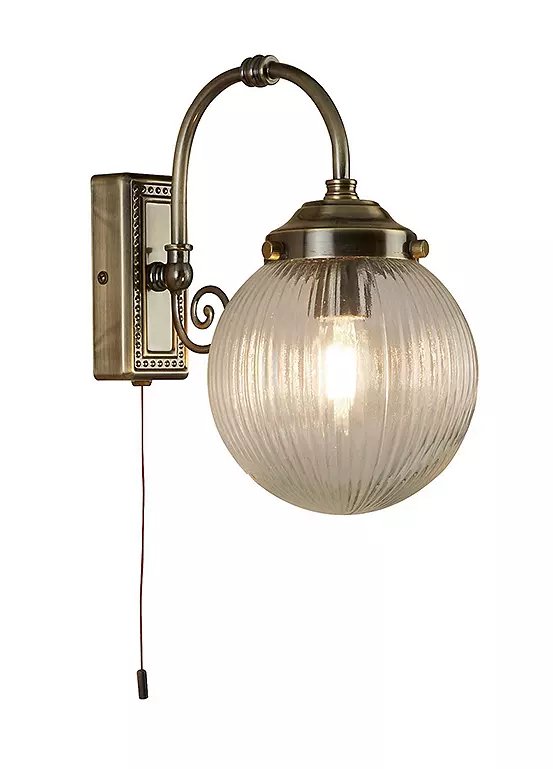 Searchlight Pierce Antique Brass IP44 Rated Bathroom Wall Light with Pull Cord