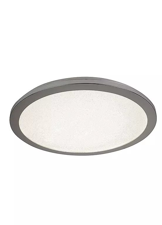 Searchlight Daniels IP44 Rated Bathroom LED Ceiling Flush Light, 30cm, Chrome Frame, Crystal Sand Effect