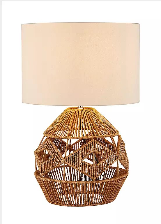 Searchlight Kai Woven Table Lamp with Natural Rattan Base and White Shade