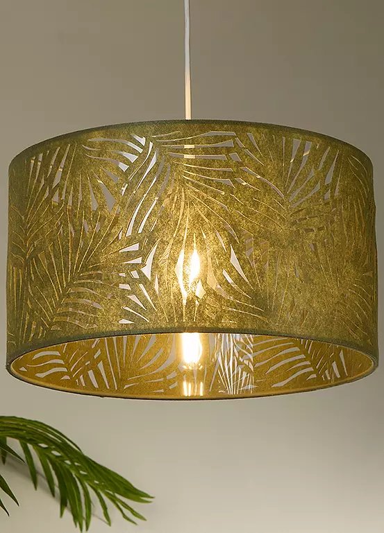 Searchlight PalmCut Felt Drum Shade with Laser-Cut Palm Design in Olive Green