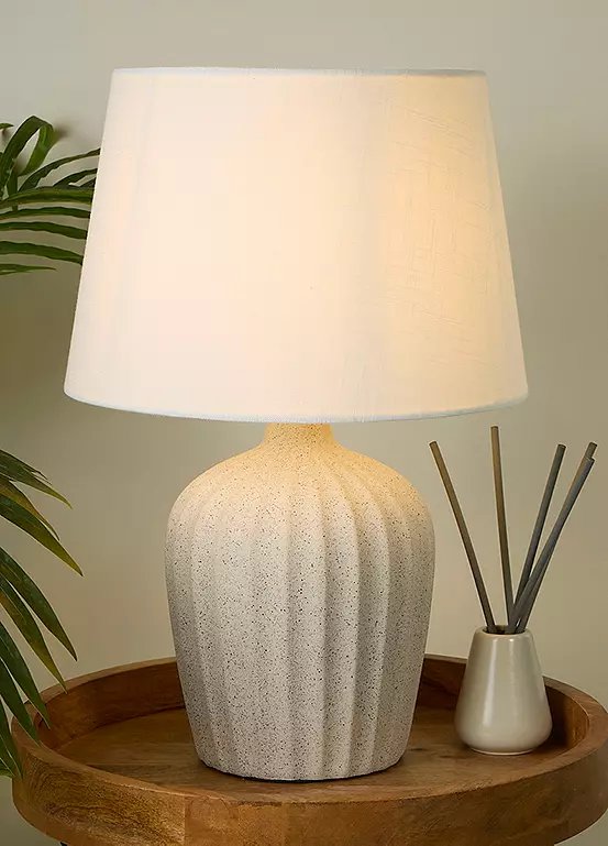 Searchlight Sable Textured Ceramic Table Lamp with White Fabric Shade