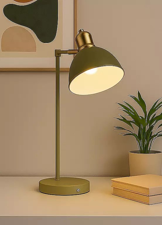 Searchlight Luna Rechargeable LED Desk Lamp in Olive with Brass Accents