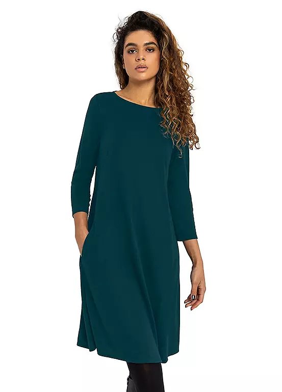 Roman Forest Green A-Line Pocket Detail Swing Dress