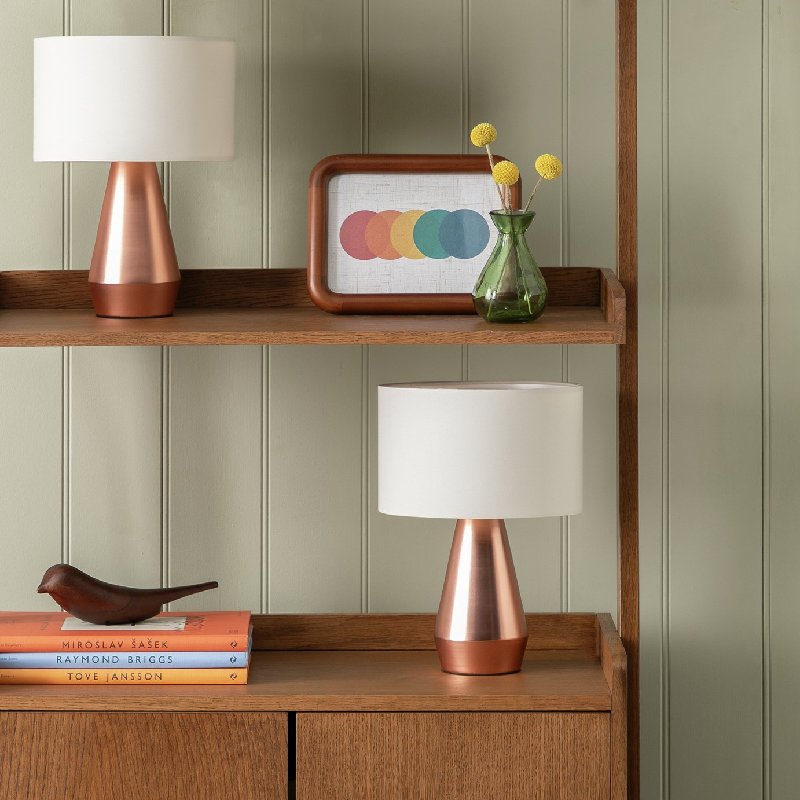 Habitat Maya Pair of Touch Table Lamps in Copper and Cream with Fabric Shades