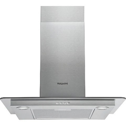 Hotpoint 60cm Flat Glass Chimney Cooker Hood in Stainless Steel, Model PHFG64FLMX