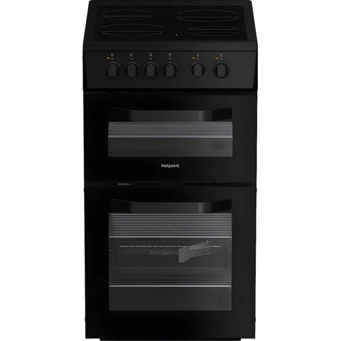 Hotpoint HTE5VCB Black 50cm Twin Cavity Electric Cooker with Ceramic Hob