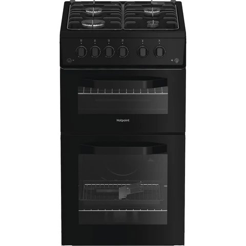 Hotpoint HTG5GCB Black 50cm Twin Cavity Gas Cooker with 59L Main Oven