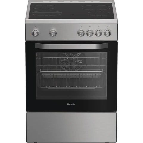 Hotpoint H6V5KMXUK Inox Freestanding Electric Cooker with 66L Oven and 4-Zone Ceramic Hob