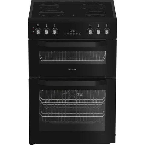 Hotpoint HDE6VDB1 Black 60cm Electric Double Cooker with 4-Zone Ceramic Hob