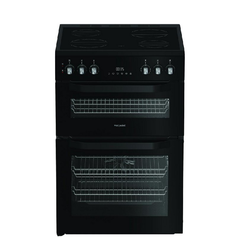 Hotpoint HDE6VDC2B1 Black Electric Double Cooker with 60cm Ceramic Hob
