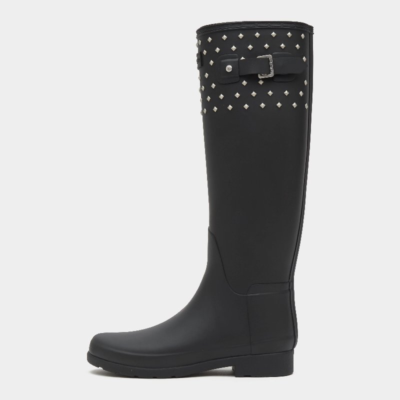 Hunter Women’s Refined Tall Studded Cuff Wellington Boots in Black