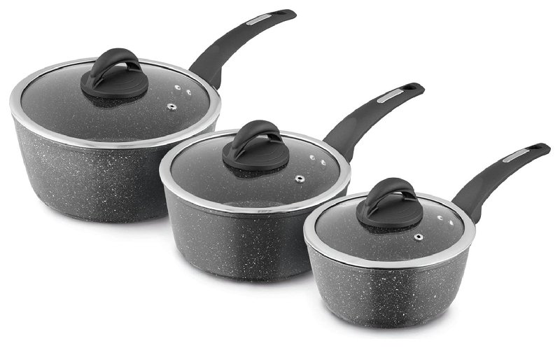 Tower Cerastone 3 Piece Aluminium Saucepan Set - Black, 18cm, 20cm, 22cm