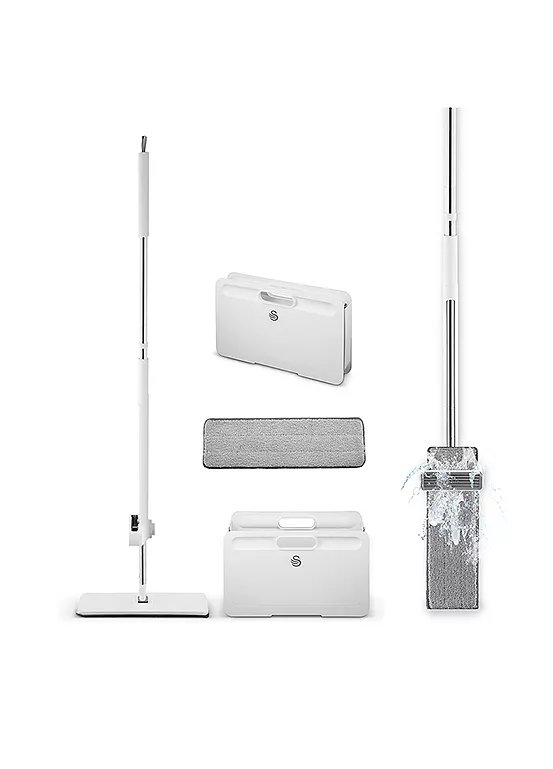 Swan Elevate Self-Wringing Flat Mop and Folding Bucket Set