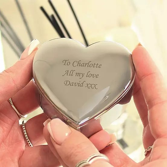 Personalised Message Heart Trinket Box with Blue Fabric Lining