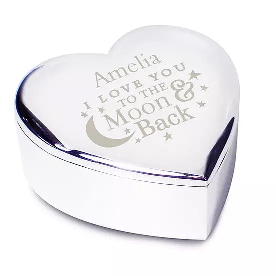 Personalised Message Moon And Back Heart Trinket Box by Personalised Memento Company