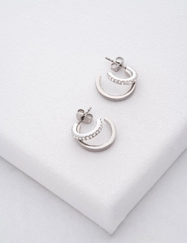 Ted Baker Helias Double Hoop Earrings with Clear Crystals, Silver Tone