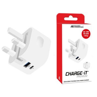 AdvancedAccessories CHARGE-iT Foldable 38W Dual Mains Charger - White
