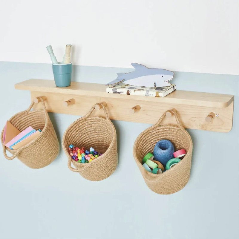 Great Little Trading Company Peg Rail Shelf with 6 Hooks, Birch, 72cm Wide
