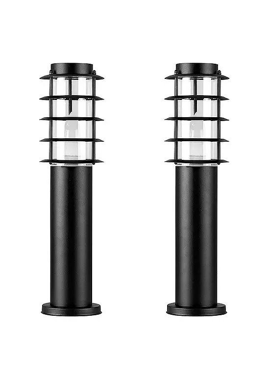 ValueLights Wharf Pair of IP44 Outdoor Black Stainless Steel Bollard Lantern Light Posts