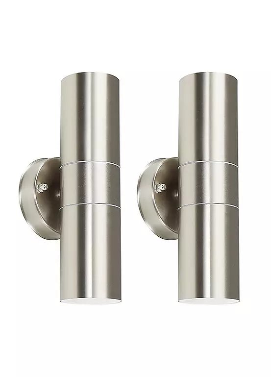 ValueLights Pair of Modern IP44 Rated Stainless Steel External Up Down Outdoor Security Wall Lights