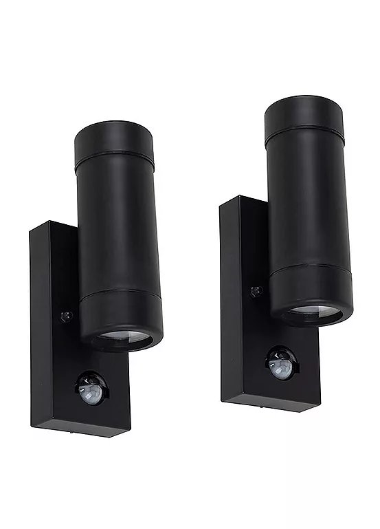 ValueLights Trenley Pair of Black IP44 Outdoor Up Down Wall Lights with PIR Motion Sensors