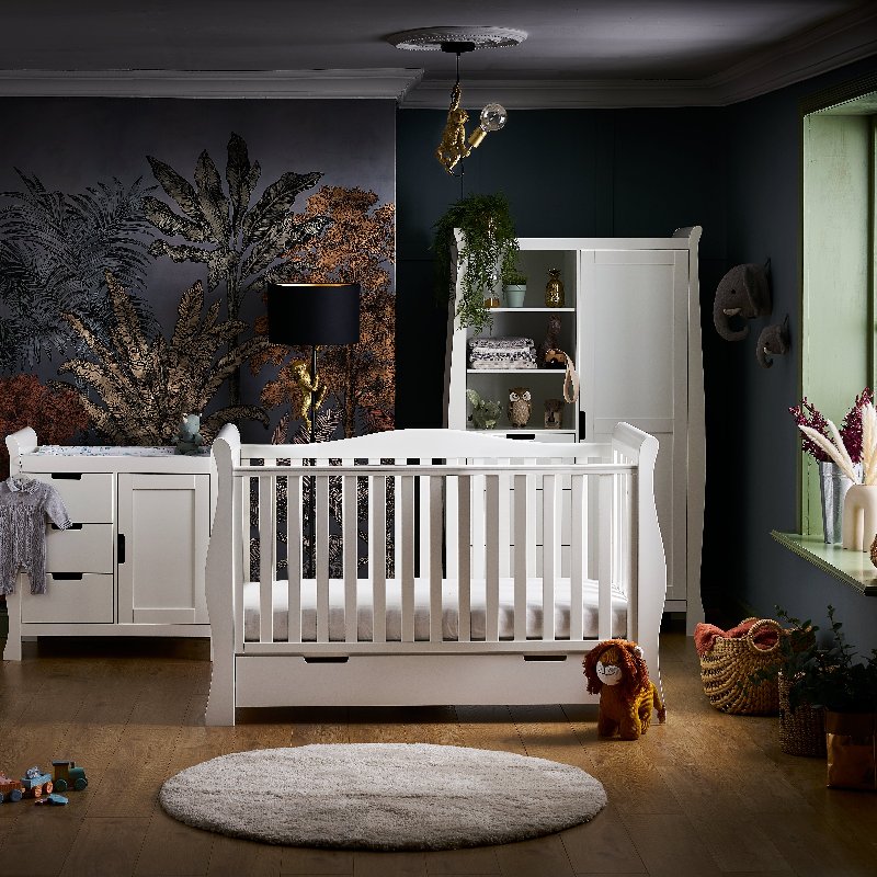 Obaby Stamford Luxe Sleigh 3 Piece Nursery Set in White