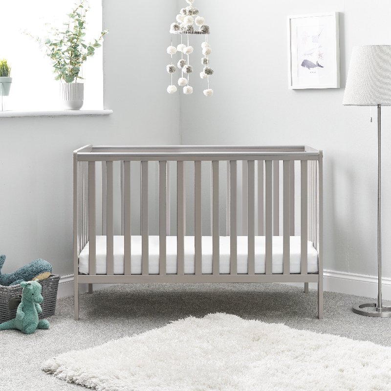 Obaby Bantam Space Saver Cot and Fibre Mattress in Warm Grey