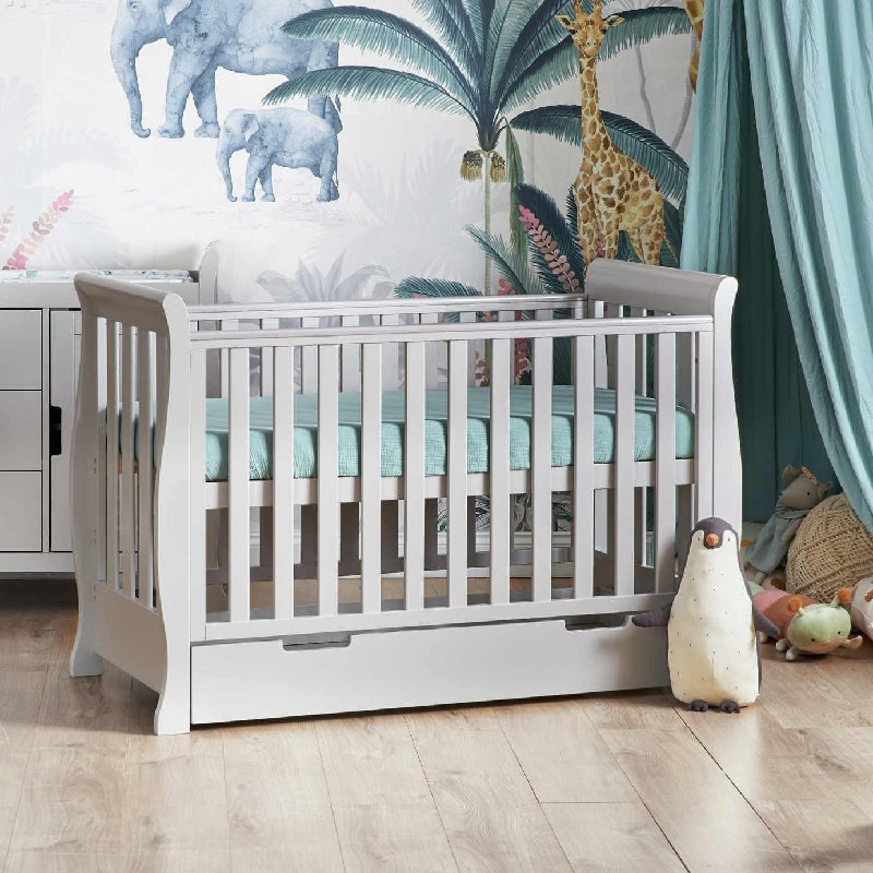 Obaby Stamford Mini Sleigh Cot Bed in Warm Grey with Under-Drawer