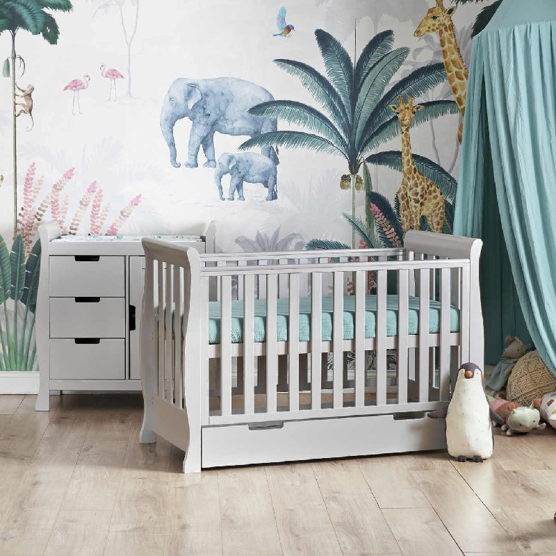 Obaby Stamford Mini 2 Piece Room Set in Warm Grey with Cot Bed and Changing Unit