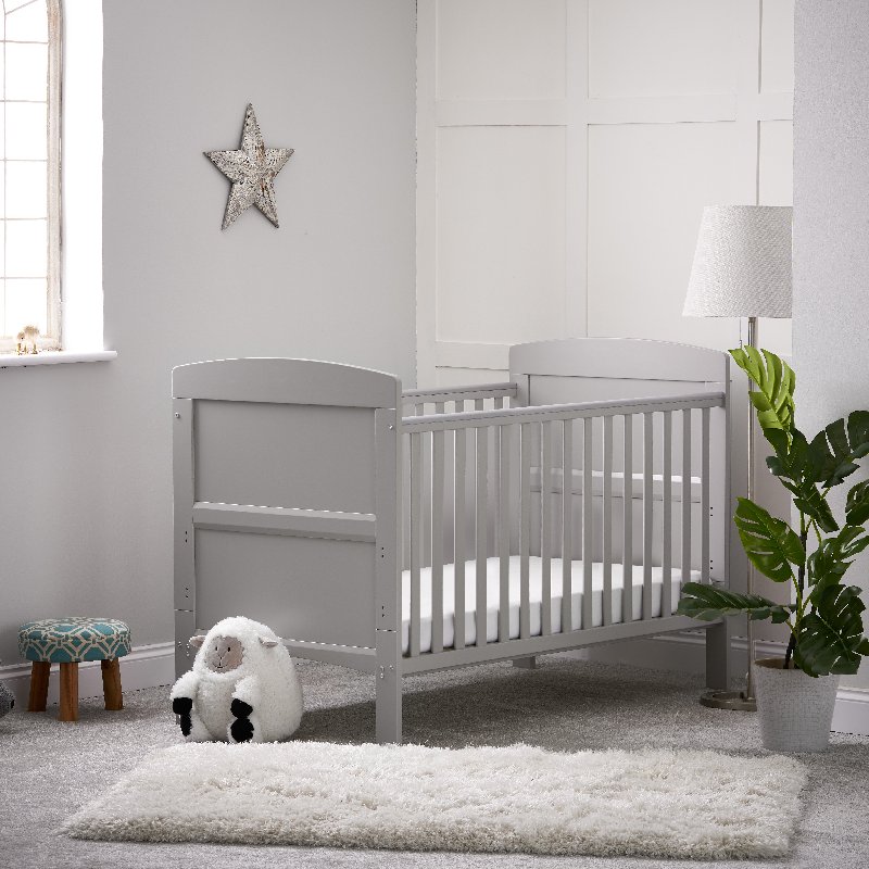 Obaby Grace Baby Cot Bed with Mattress in Warm Grey