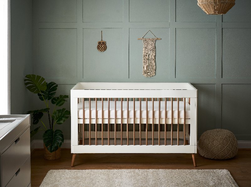 Obaby Maya Cot Bed in White with Natural Finish