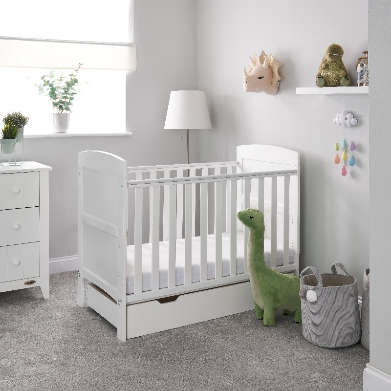 Obaby Grace Baby Cot Bed with Drawer in White