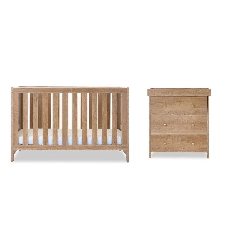 Obaby Nika 2 Piece Room Set in Oak Finish - Cot Bed and Changing Unit