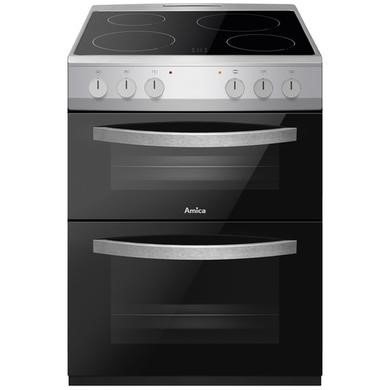 Amica AFC602SS 60cm Ceramic Electric Cooker with Double Oven, A Rated, Silver