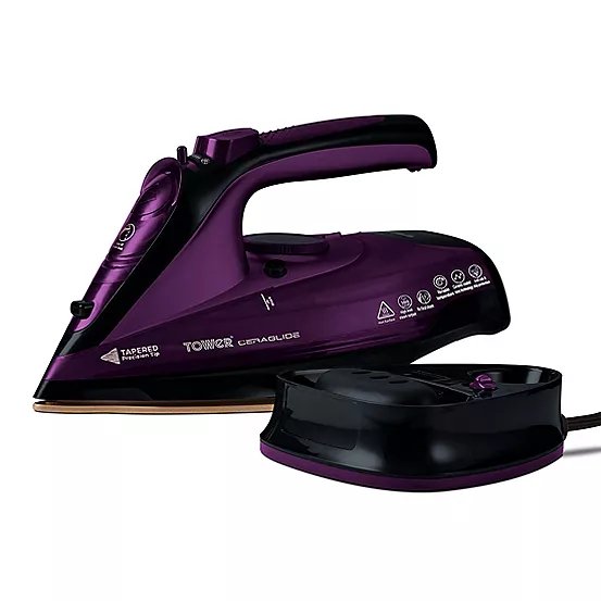 Tower T22008 CeraGlide 2400W Cordless Steam Iron with Ceramic Soleplate, 360ml Tank, Purple