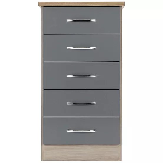 Seconique Nevada 5 Drawer Narrow Chest in Grey & Light Oak Effect Veneer