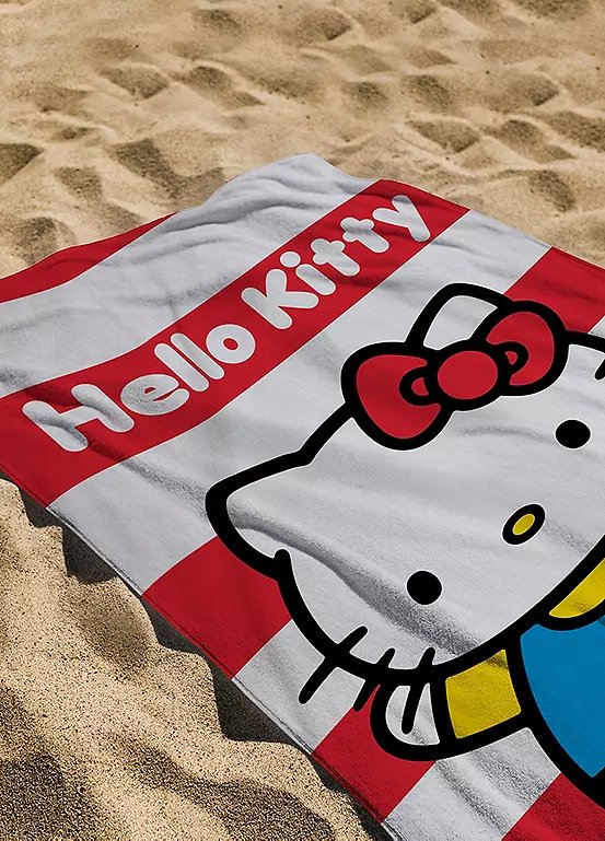 Hello Kitty Cotton Stripe Bath Towel - Red, 70 x 140cm