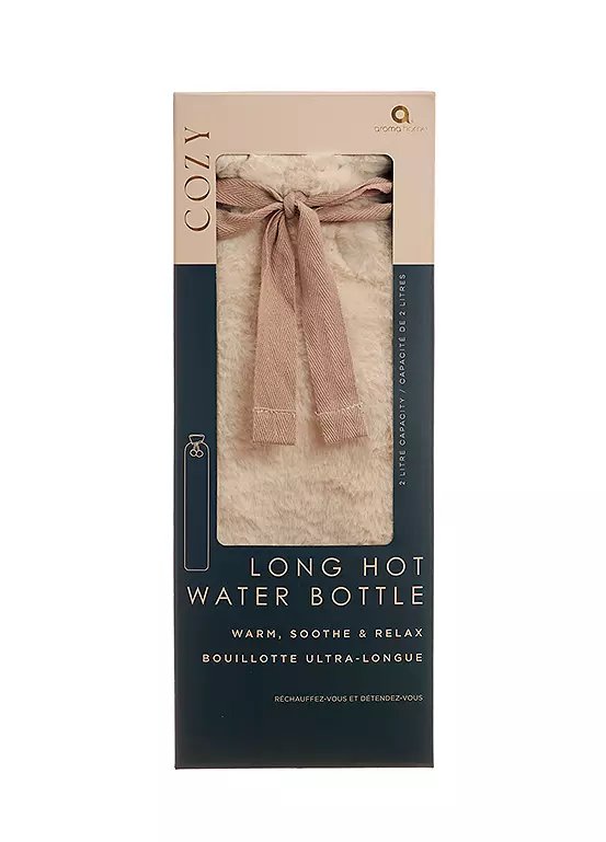 Aroma Home Long Hot Water Bottle with Faux Fur Cover in Cream
