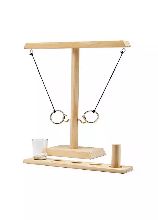 Menkind Winning Ring Toss Drinking Game with Wooden Counter and Shot Glass Option
