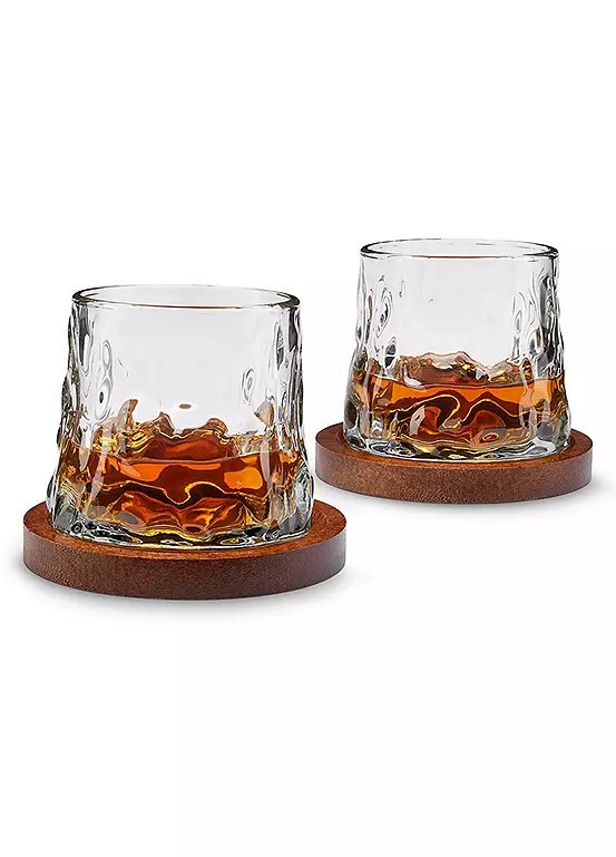 Menkind Connoisseur Creations Rotating Whisky Glasses With Coaster Set Of 2