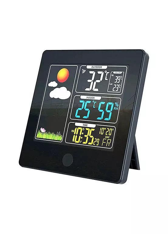 Menkind LED Weather Station with Wireless Outdoor Sensor, Radio-Controlled Clock and Moon Phase Display