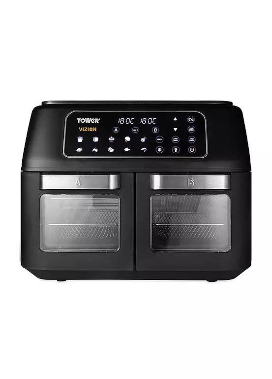 Tower Vortx Vizion Dual Compartment 11L Air Fryer Oven with Digital Touch Panel T17102 - Black