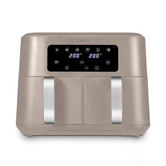 Tower Vortx T17137MSH 8.5L Dual Basket Air Fryer 2400W - Latte & Chrome