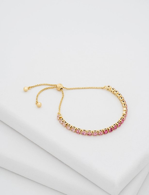 Ted Baker Gold Plated Pink Crystals Adjustable Tennis Bracelet