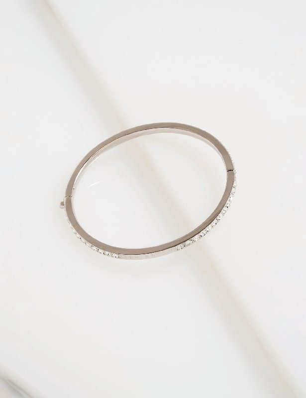 Ted Baker Claudia Silver Narrow Crystal Hinged Bangle Bracelet